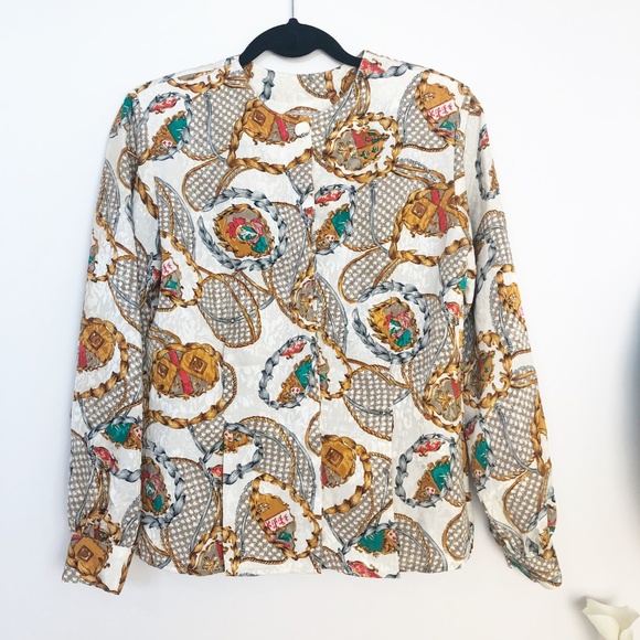 Vintage Baroque Crest Button Down Blouse Top - Picture 6 of 8